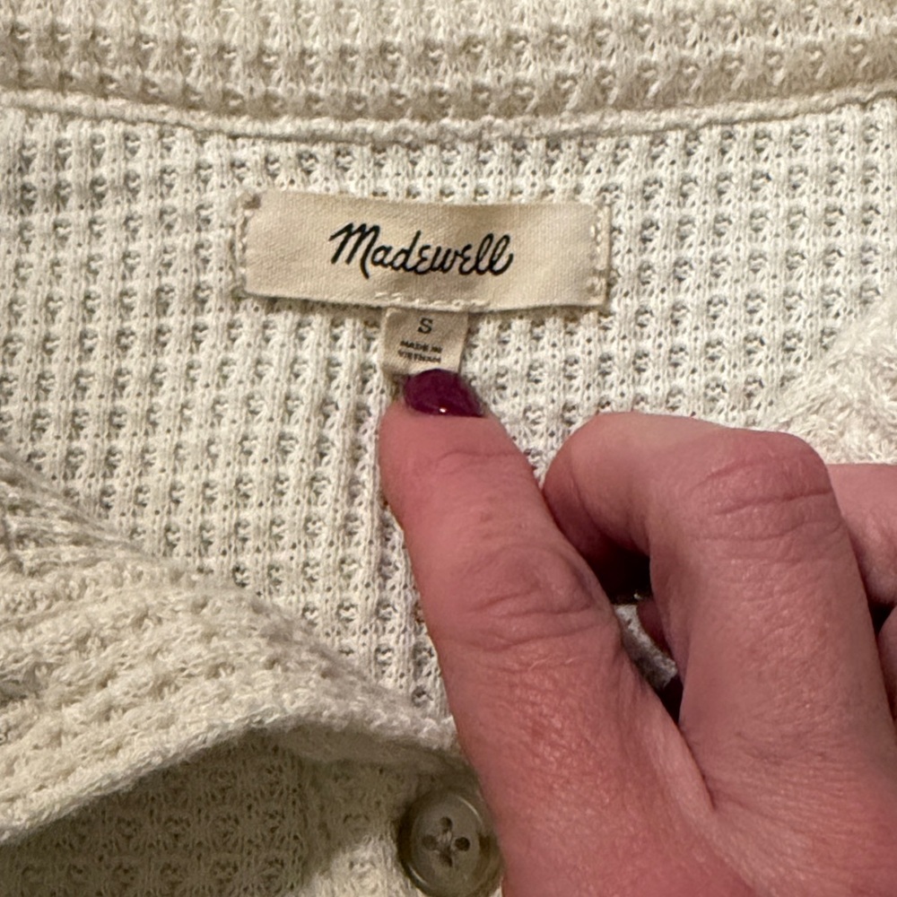 Madewell Cream Waffle Knit Button-Up Shirt - Picture 2 of 2